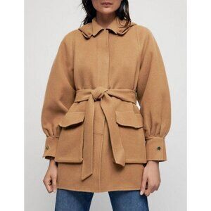 NWT Maje Galicol Wool Blend Hooded Coat Tobacco
